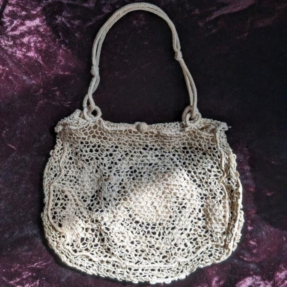 Antique Crocheted Lace Purse Evening Wedding Bag Victorian - Picture 3 of 16